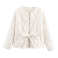 Women's with Belt round neck zipper cotton Coat