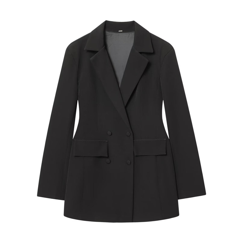 Women's solid slim double breasted Blazer Coat