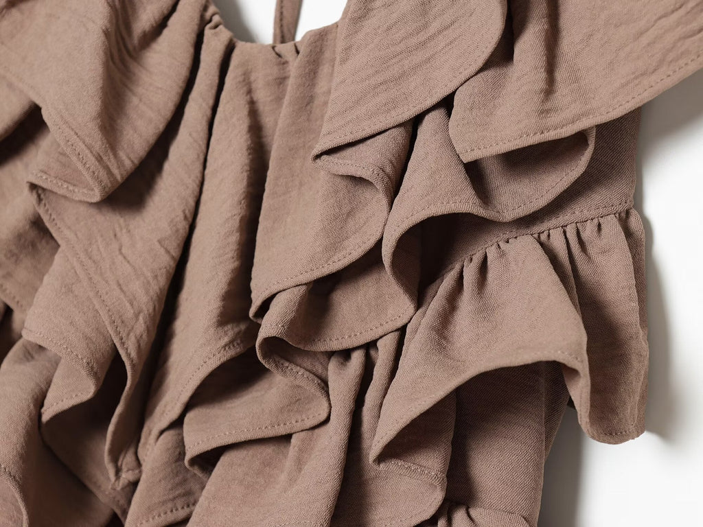 Women's layered decorative chiffon halter neck dress