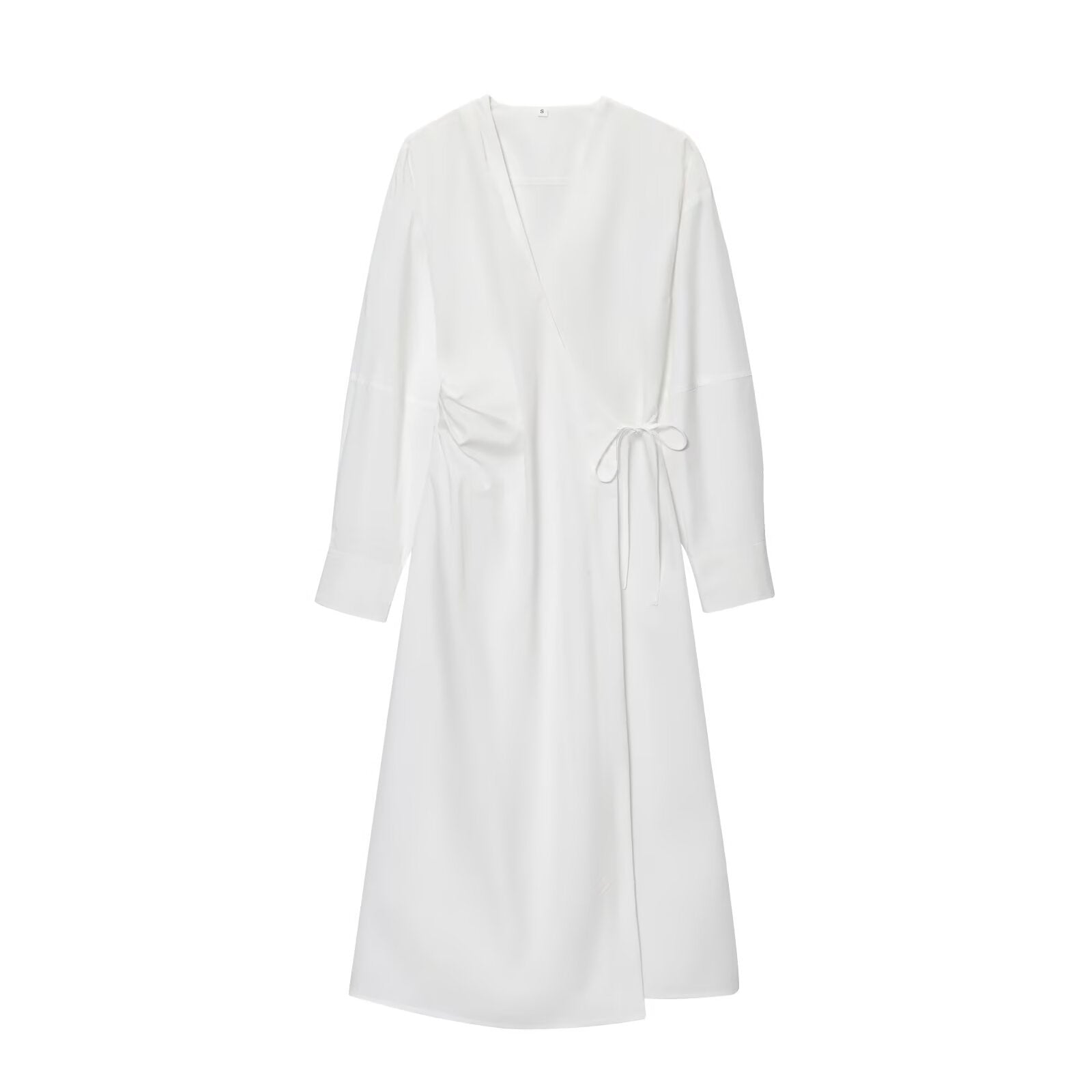 women's new fashion cotton V-neck wrapped shirt style MIDI dress