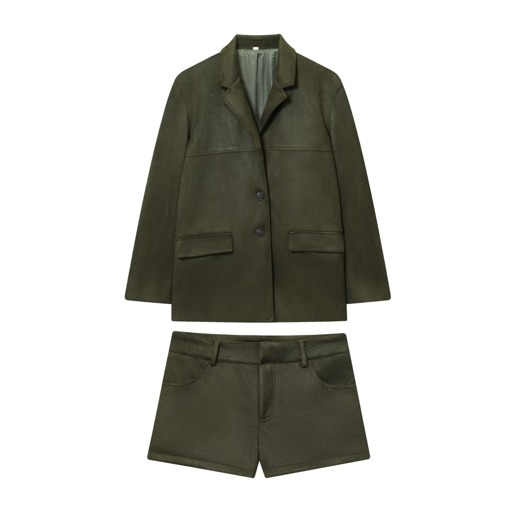 Women's new fashion anti suede effect loose suit jacket+shorts suit
