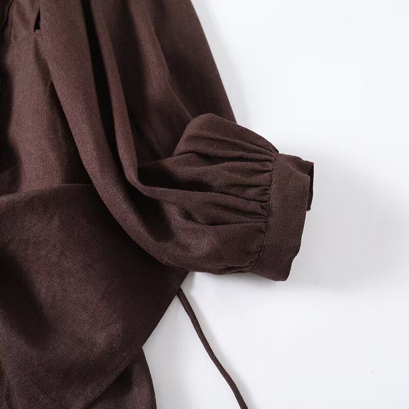 Women's ruffled long sleeved linen blend shirt