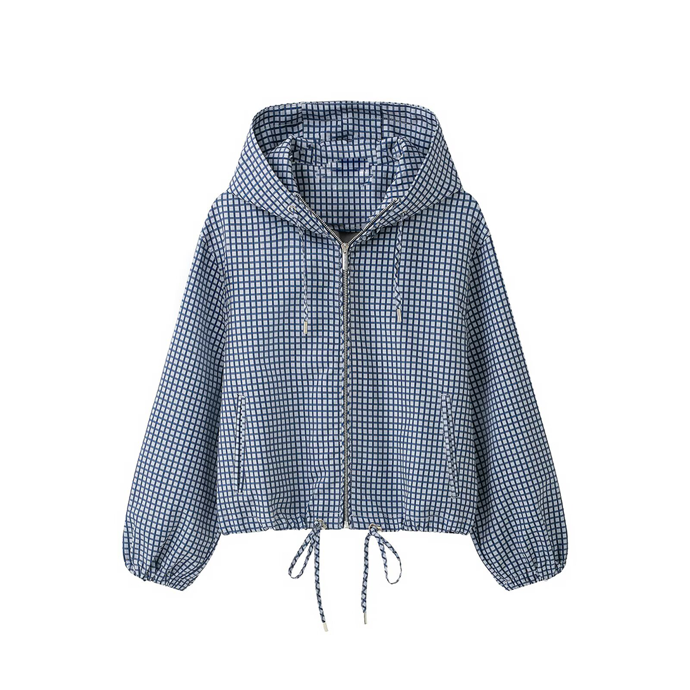 Women's casual plaid hooded jacket Coat