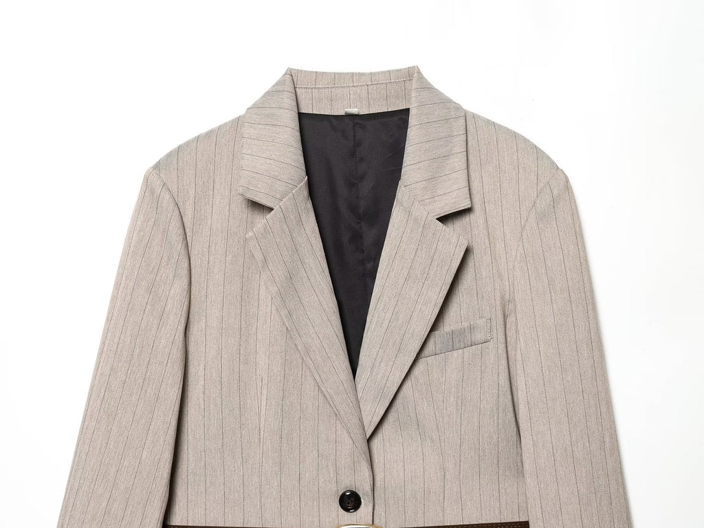 Women's long sleeved herringbone diagonal Blazer Coat
