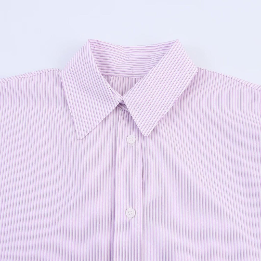 Women's new fashion back bow decoration poplin striped shirt