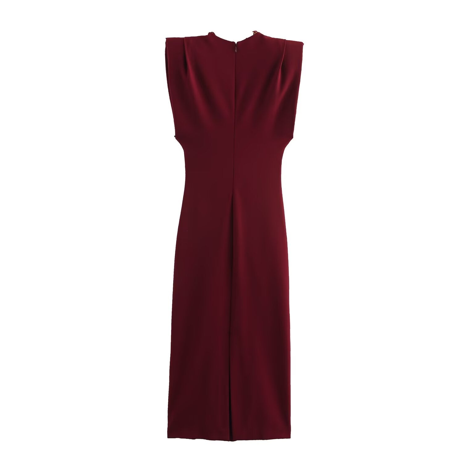Women's new chic Fashion pleated decoration sexy slim fit V Neck Midi dress retro sleeveless back zipper women's dress Mujer