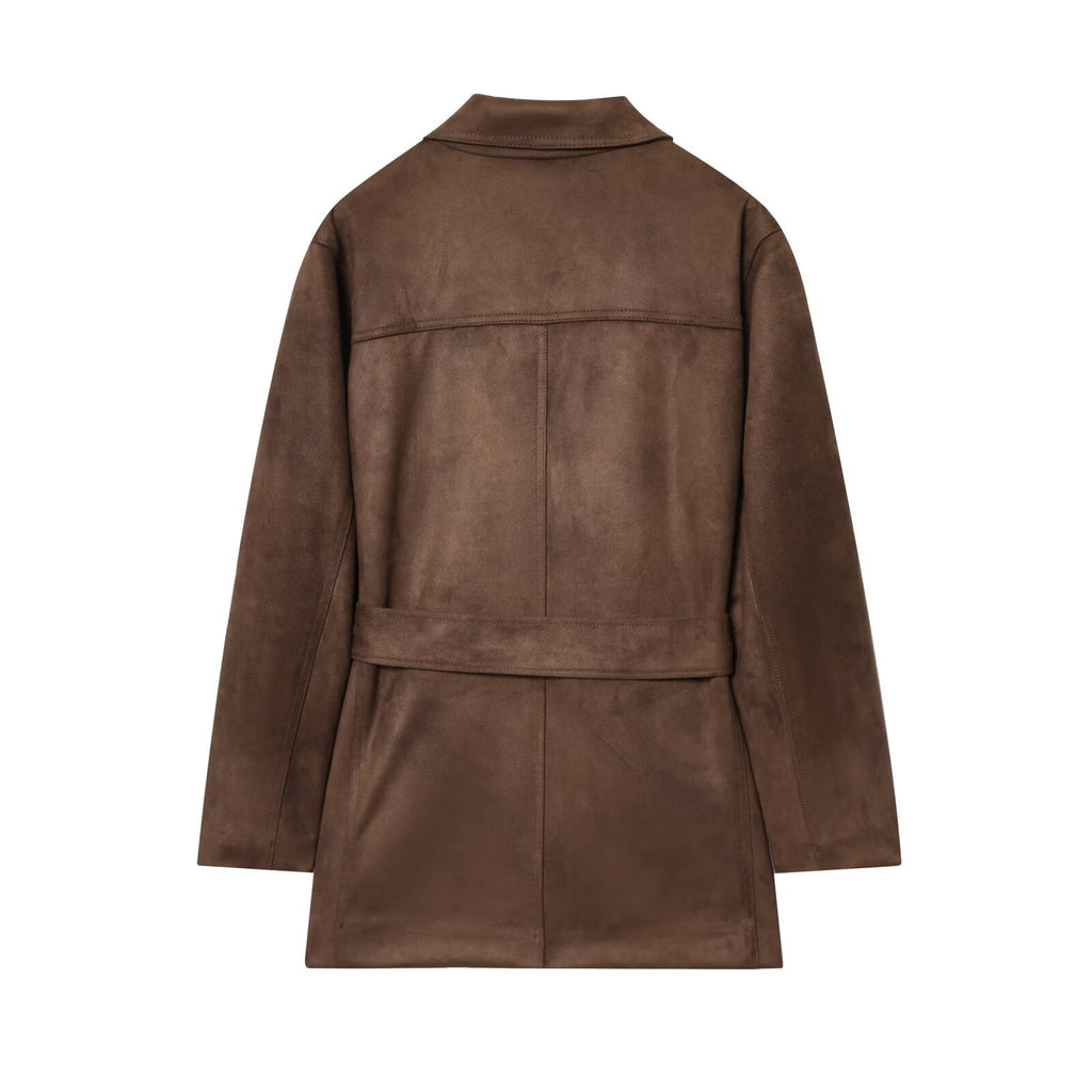 Women's new fashion with Belt loose Anti suede effect jacket Coat