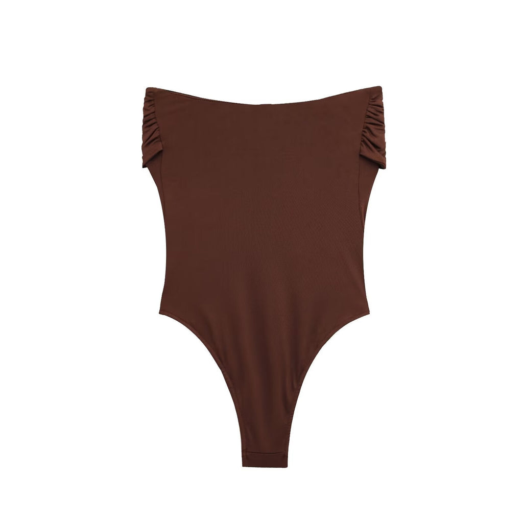 Ladies' new fashion pleated decoration tight strapless swimsuit retro sleeveless backless women's swimsuit