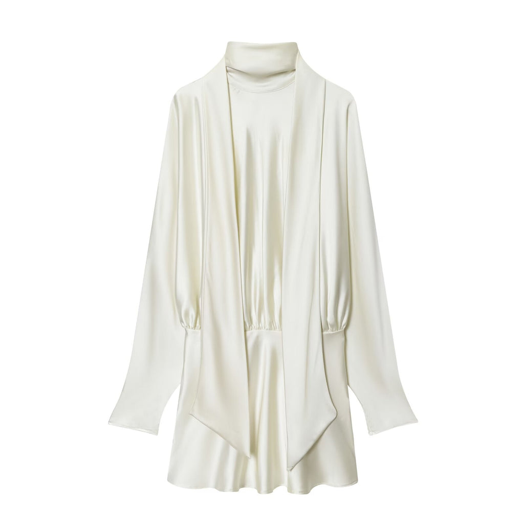Women's 2025 new fashion scarf decoration satin texture mini dress