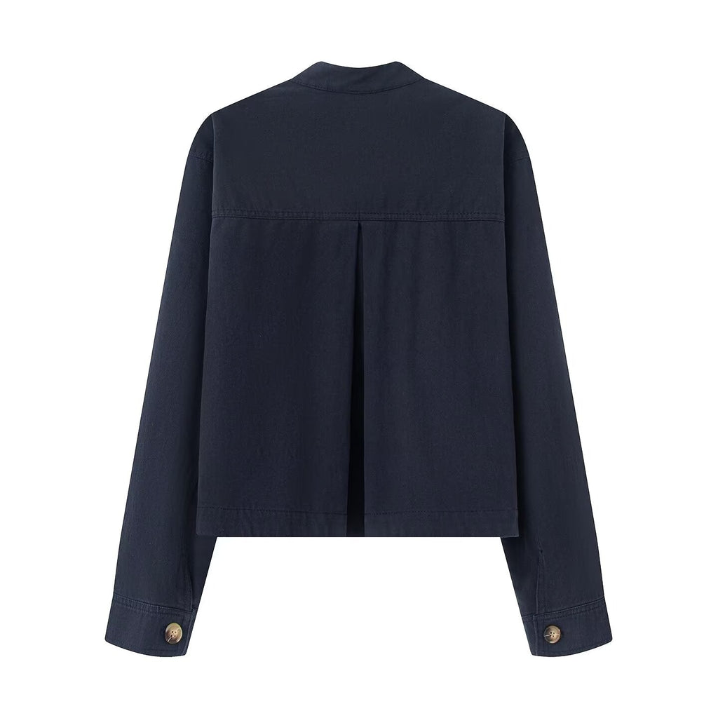 Women's casual stand collar twill coat
