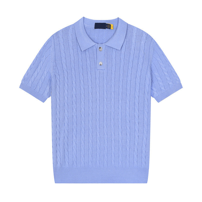 Women's new casual versatile lapel short-sleeved knitted sweater