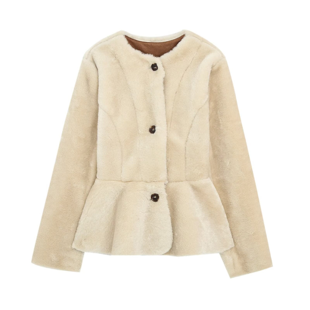 Women's faux fur effect round neck jacket Coat