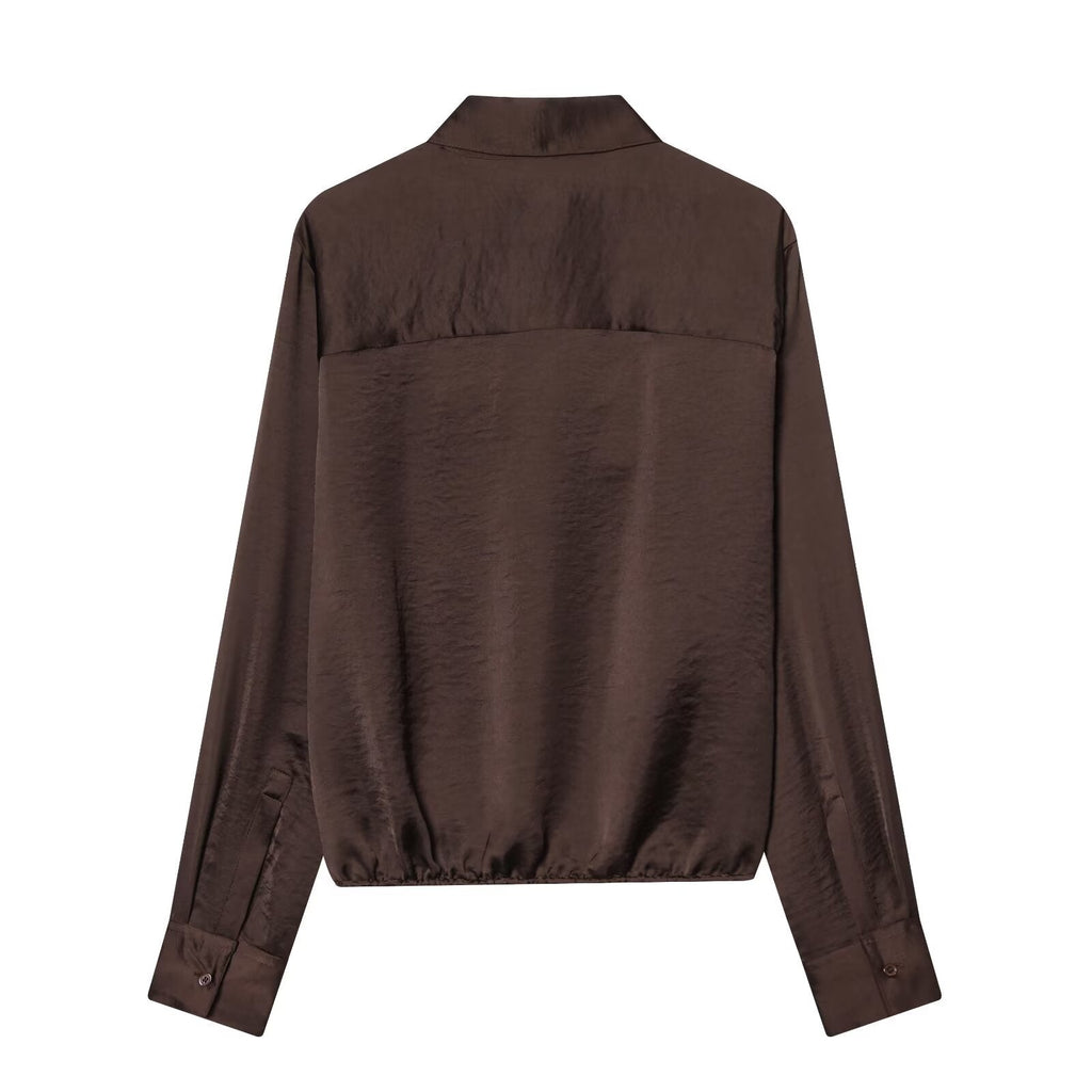 Women's with drawstring satin textured shirt