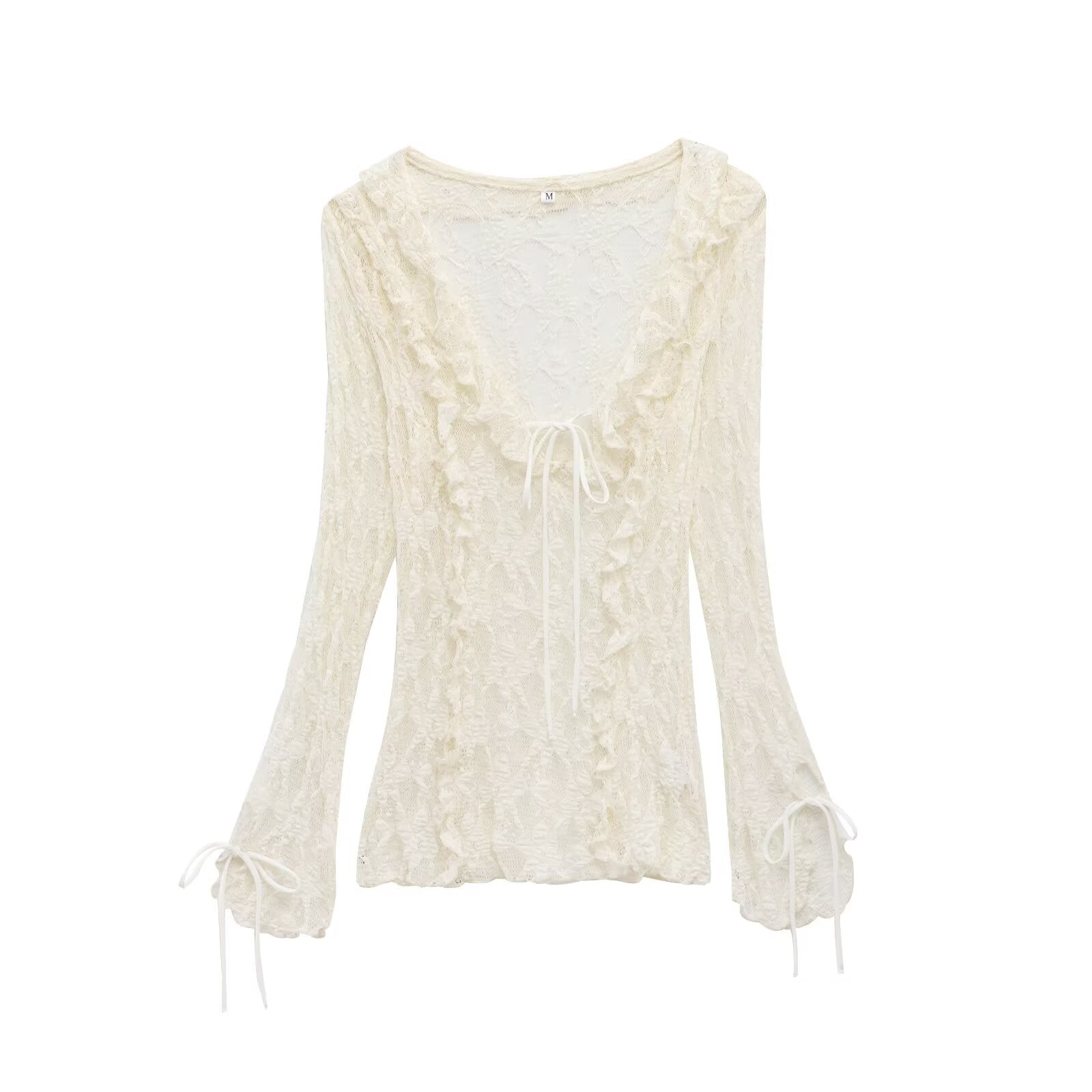 Women's new fashion layered decoration slim Lace up V-neck lace top