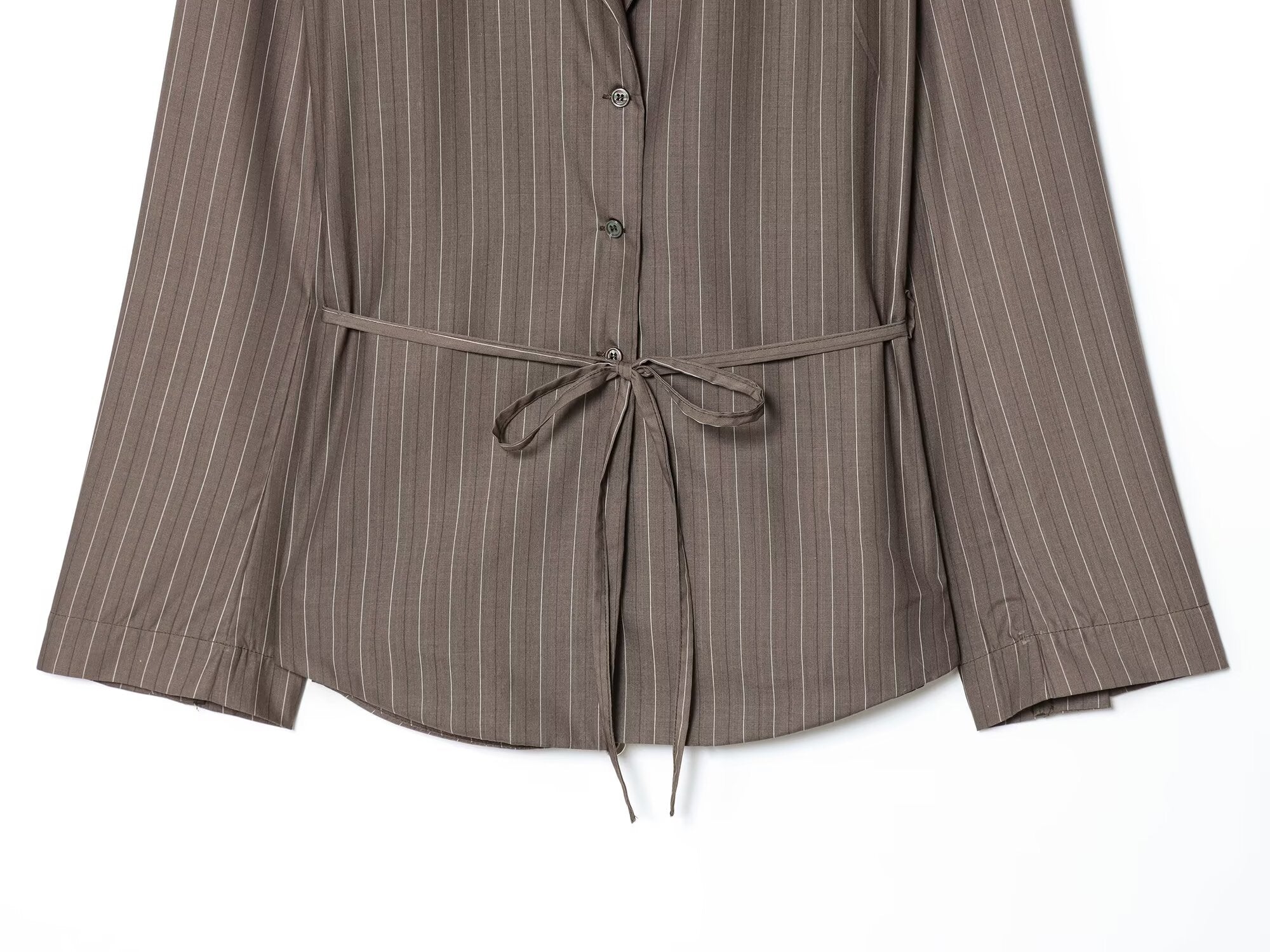 Women's New Fashion With Belt Loose Shoulder Pads Striped Suit Coat+Pants Suit