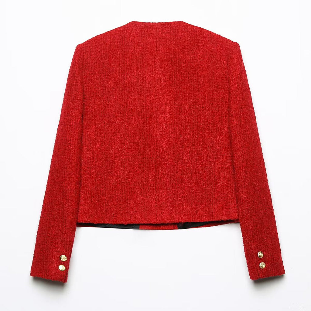 suit Women's 2 pieces short O Neck textured Blazer Coat +Skirt