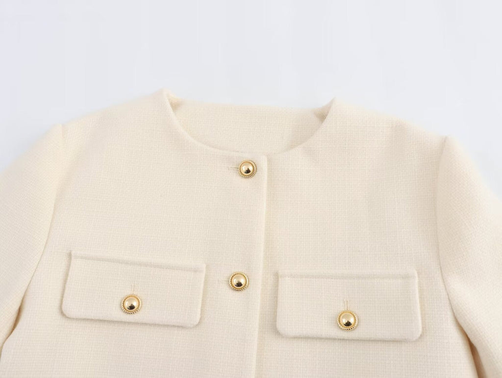 Women's new flip cover decoration short O Neck Blazer Coat