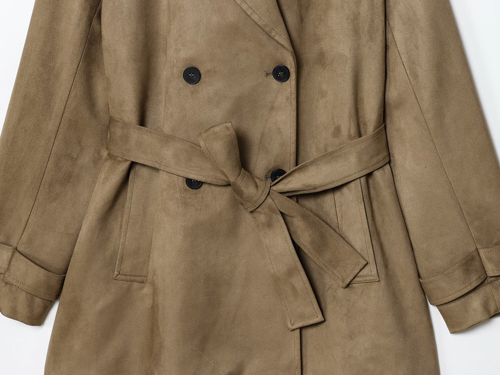 Women's new fashion with Belt loose suede effect windbreaker jacket