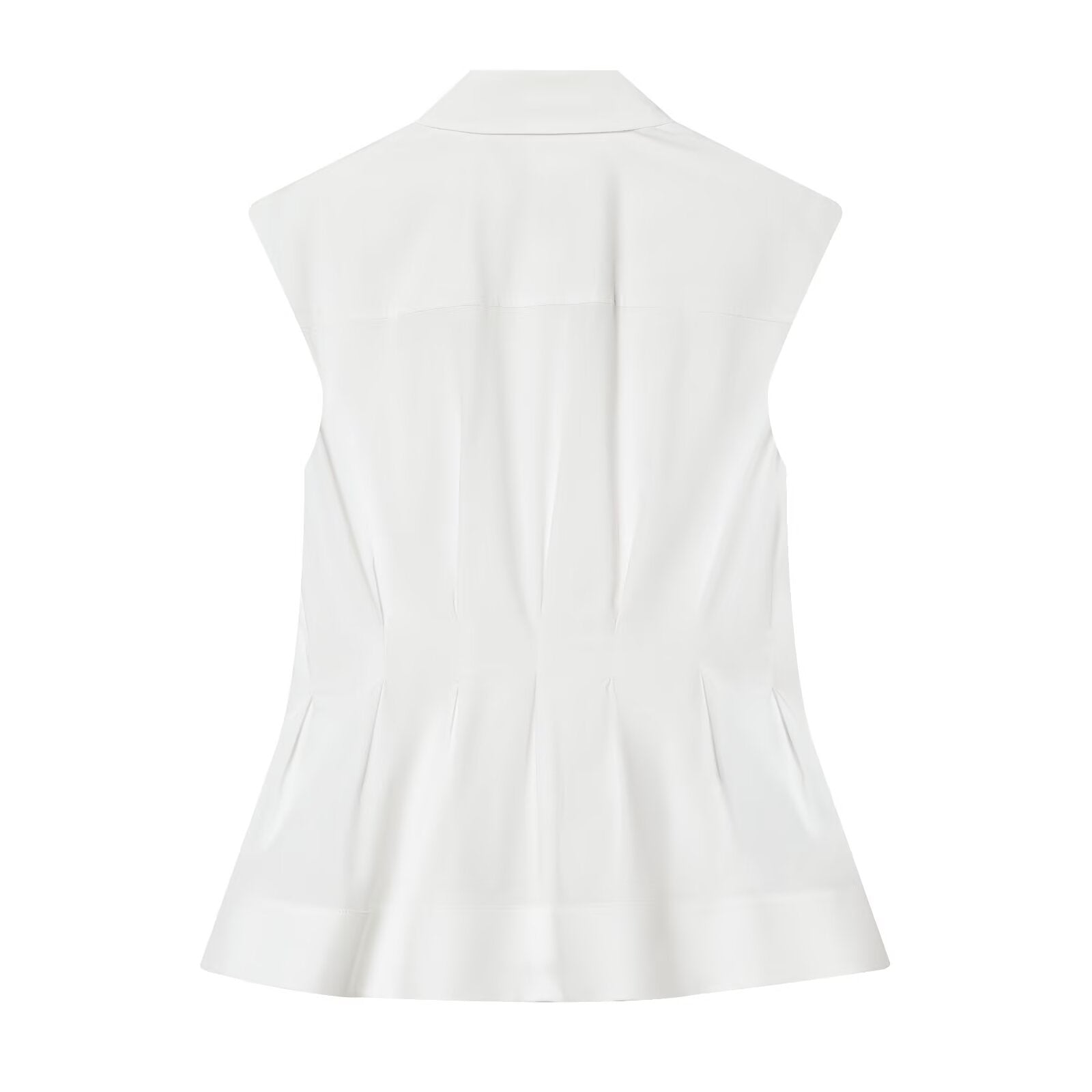Women's sleeveless pleated button up shirt