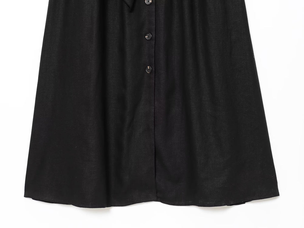 Women's New Fashion With Belt Sleeveless V-neck Linen Blended Midi Dress