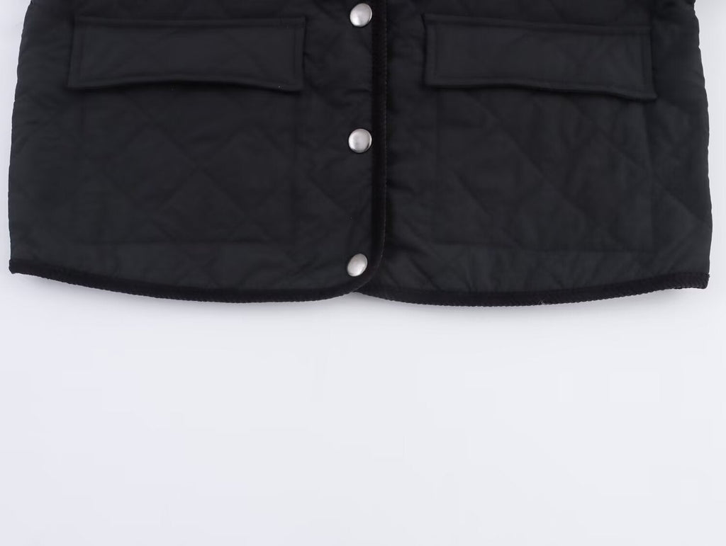 Women's New Fashion Corduroy Short Quilted Nylon Lapel Coat
