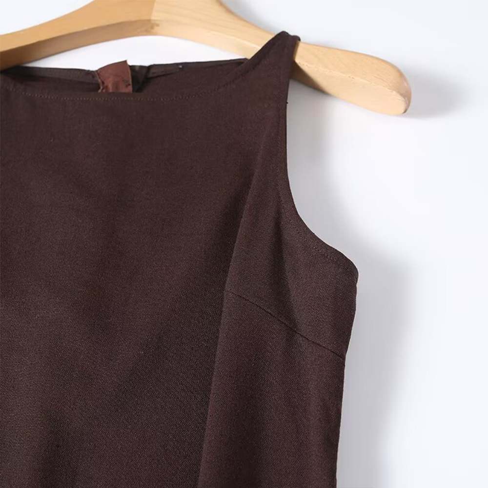 Women's slim linen blended MIDI dress