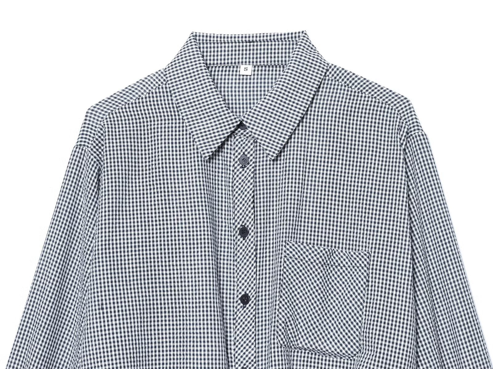 Women's balloon shaped short plaid poplin shirt