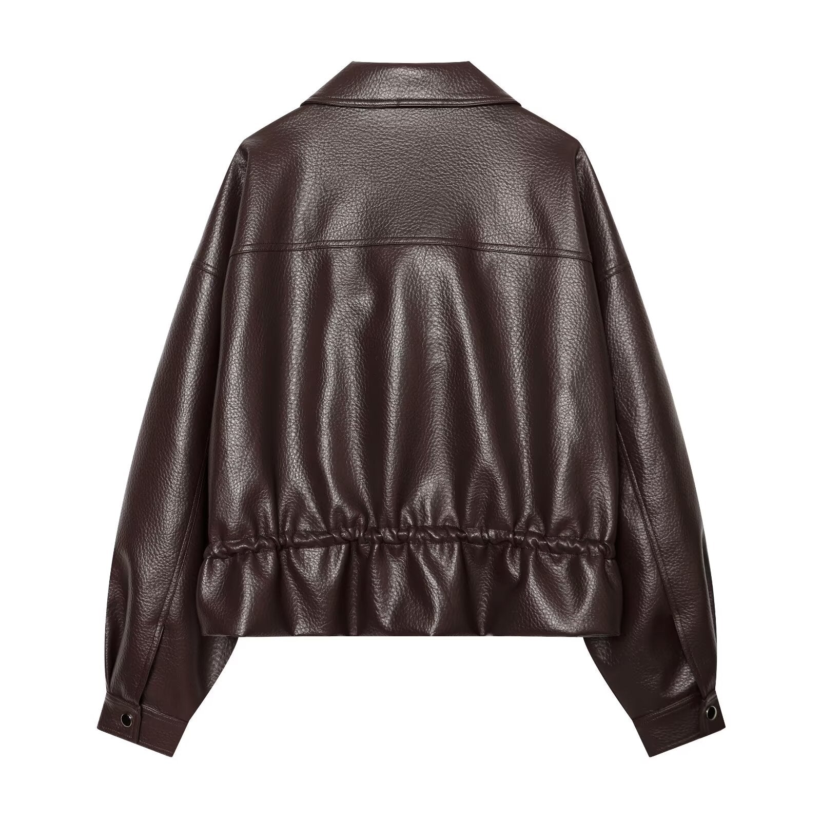Women's with drawstring casual faux leather jacket
