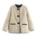 Women's thick warm O Neck Fur Faux Leather Coat