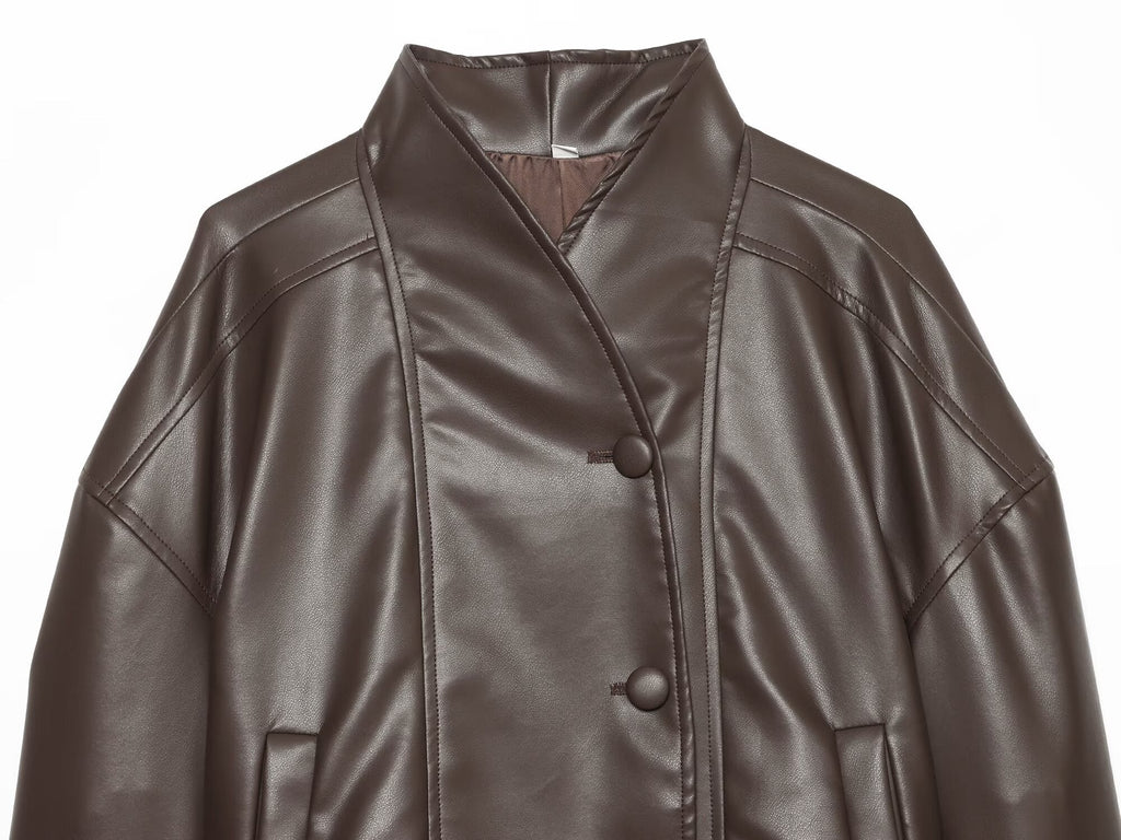 Women's back pleated leather effect jacket Coat