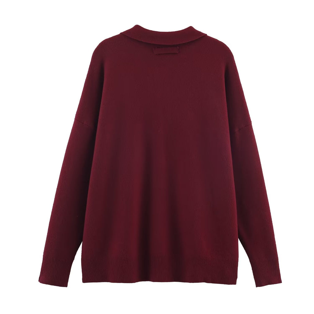 Women's loose versatile polo shirt collar knit sweater