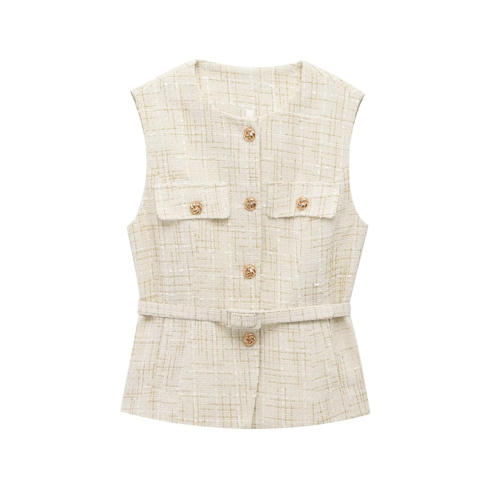 Women's with Belt bead decoration textured vest