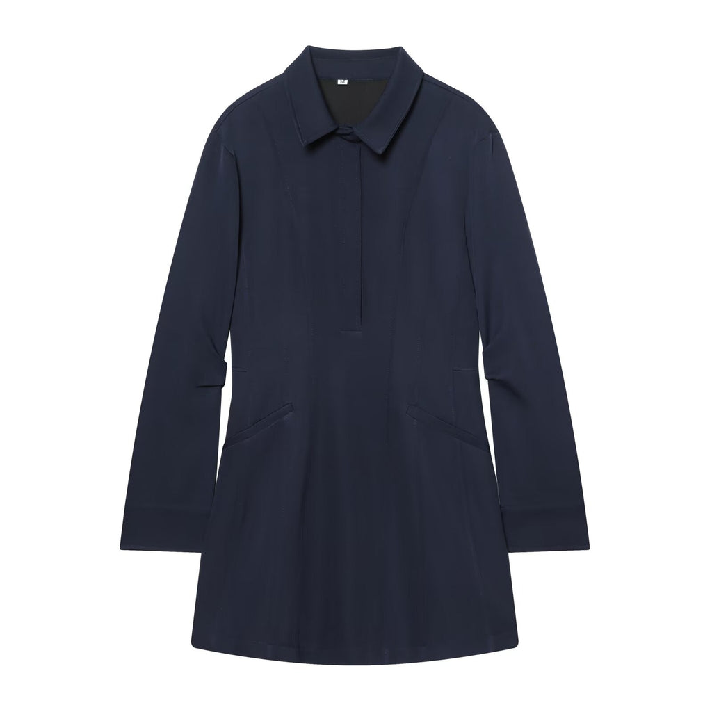 Women's pleated decorative shirt style mini dress