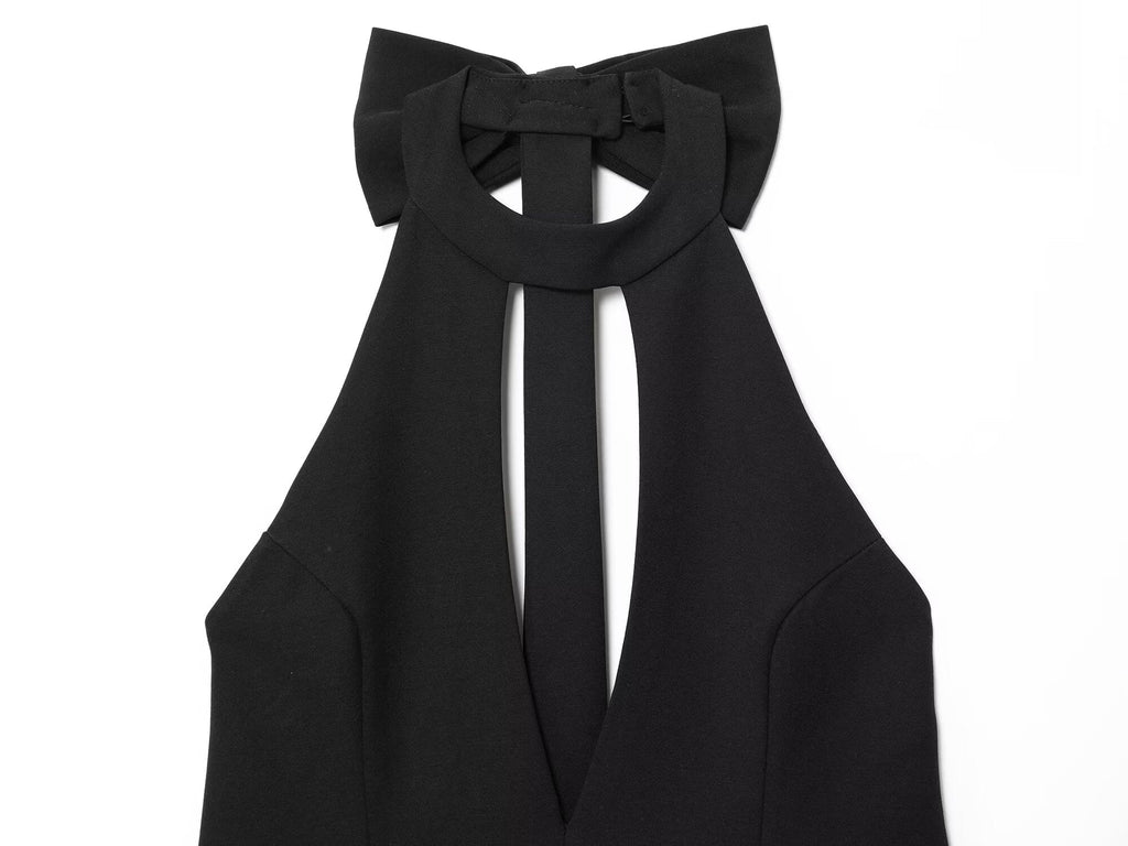 Women's new fashion bow decoration sexy hanging neck mini dress