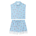 suit Women's 2 pieces striped printed shirt+striped lace shorts