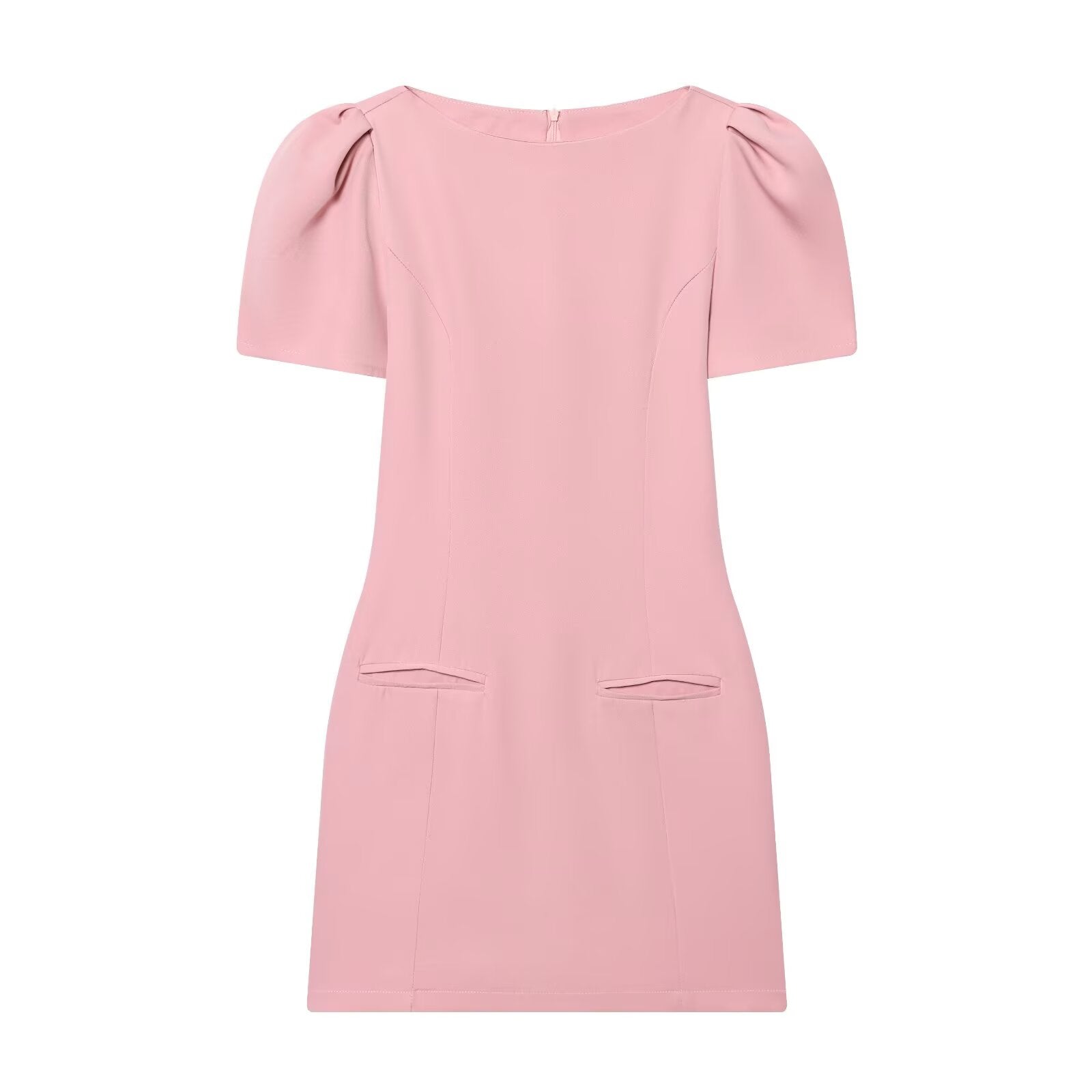 Women's black short sleeved pleated mini dress
