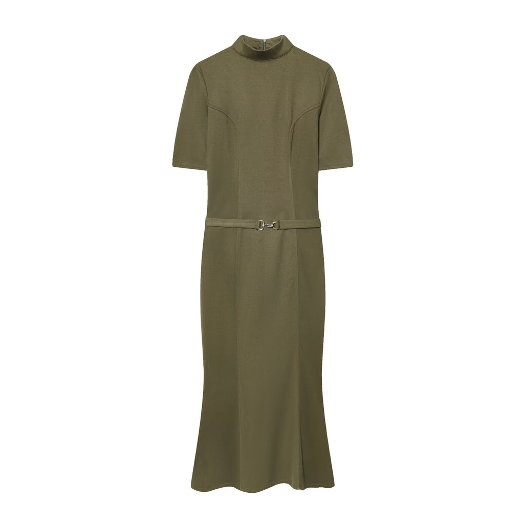 Women's With Belt Soft Texture Short Sleeve Dress