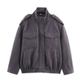 Women's new fashion suede loose stand collar jacket Coat