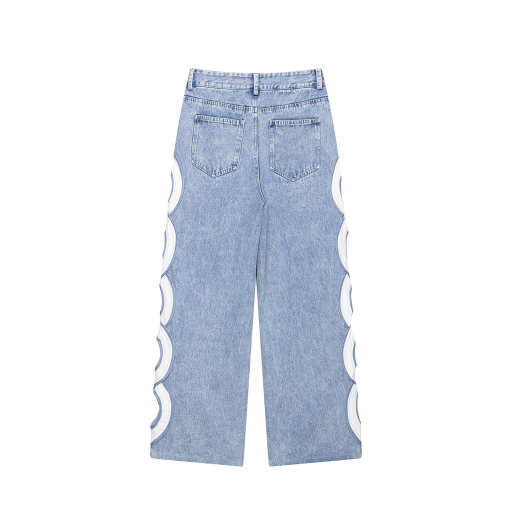 Women's hollow design high waisted straight jeans