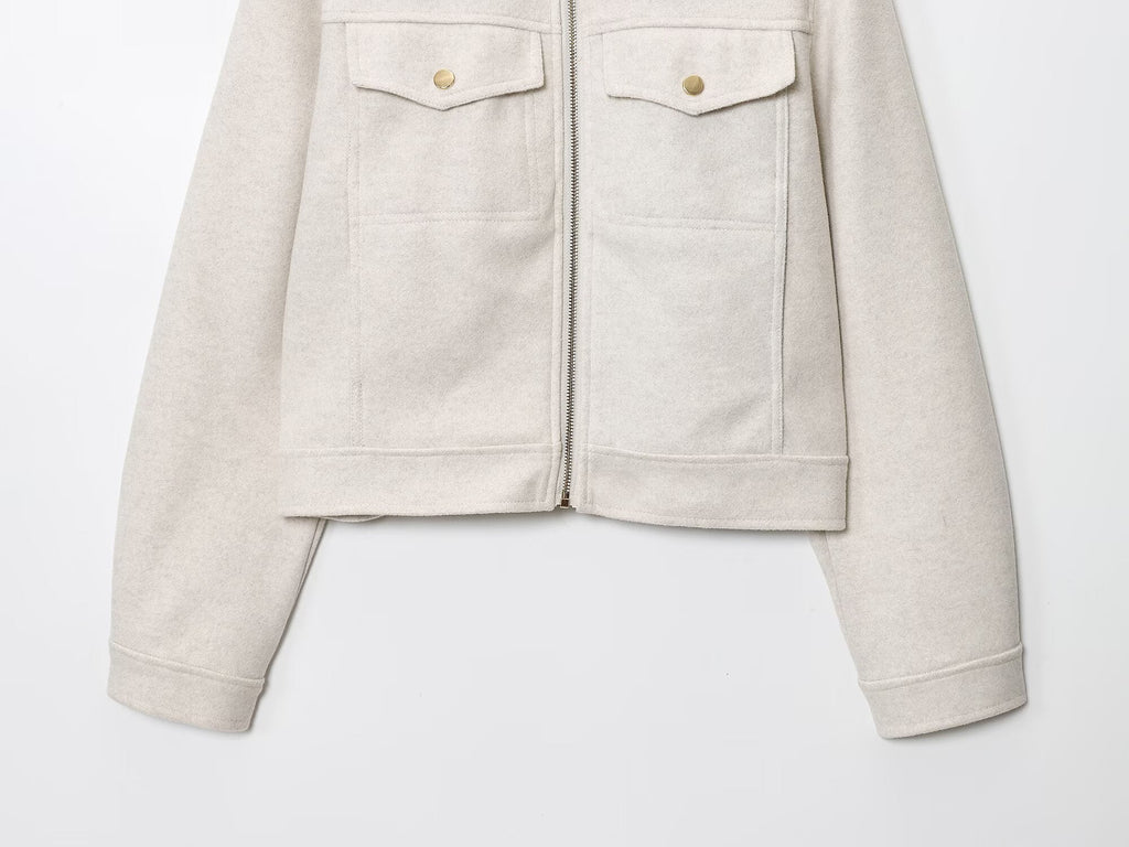 Women's new fashion long sleeved soft textured zipper jacket Coat