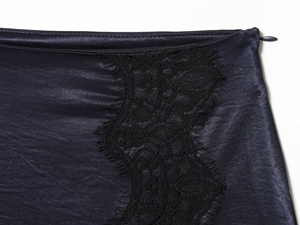 Women's satin textured patchwork lace mini skirt