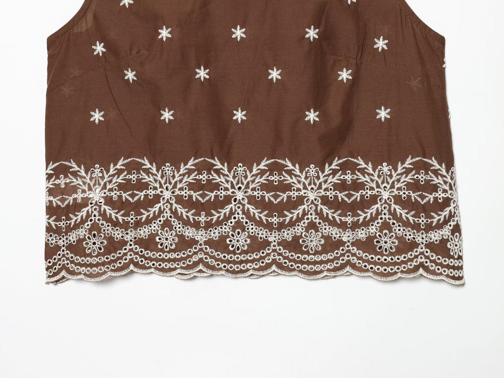 suit Women's 2 pieces hollowed out embroidered top+Skirts