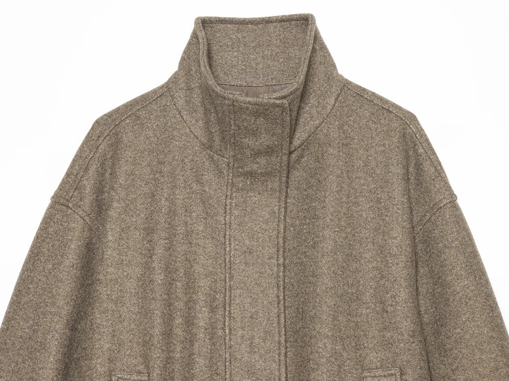 Women's soft textured stand collar pleated Coat
