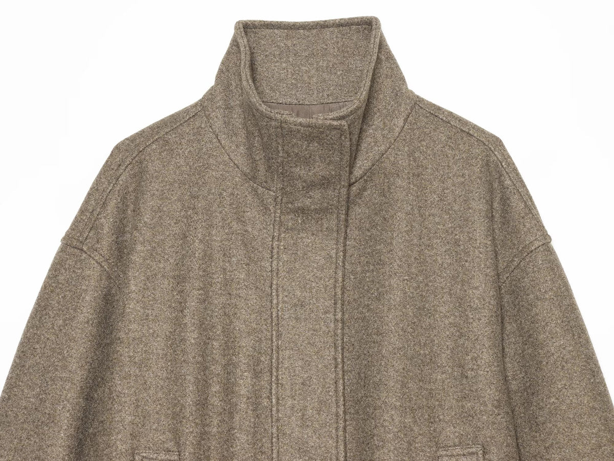 Women's soft textured stand collar pleated Coat