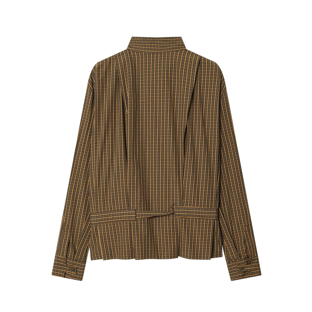 Women's bow decoration casual checkered shirt