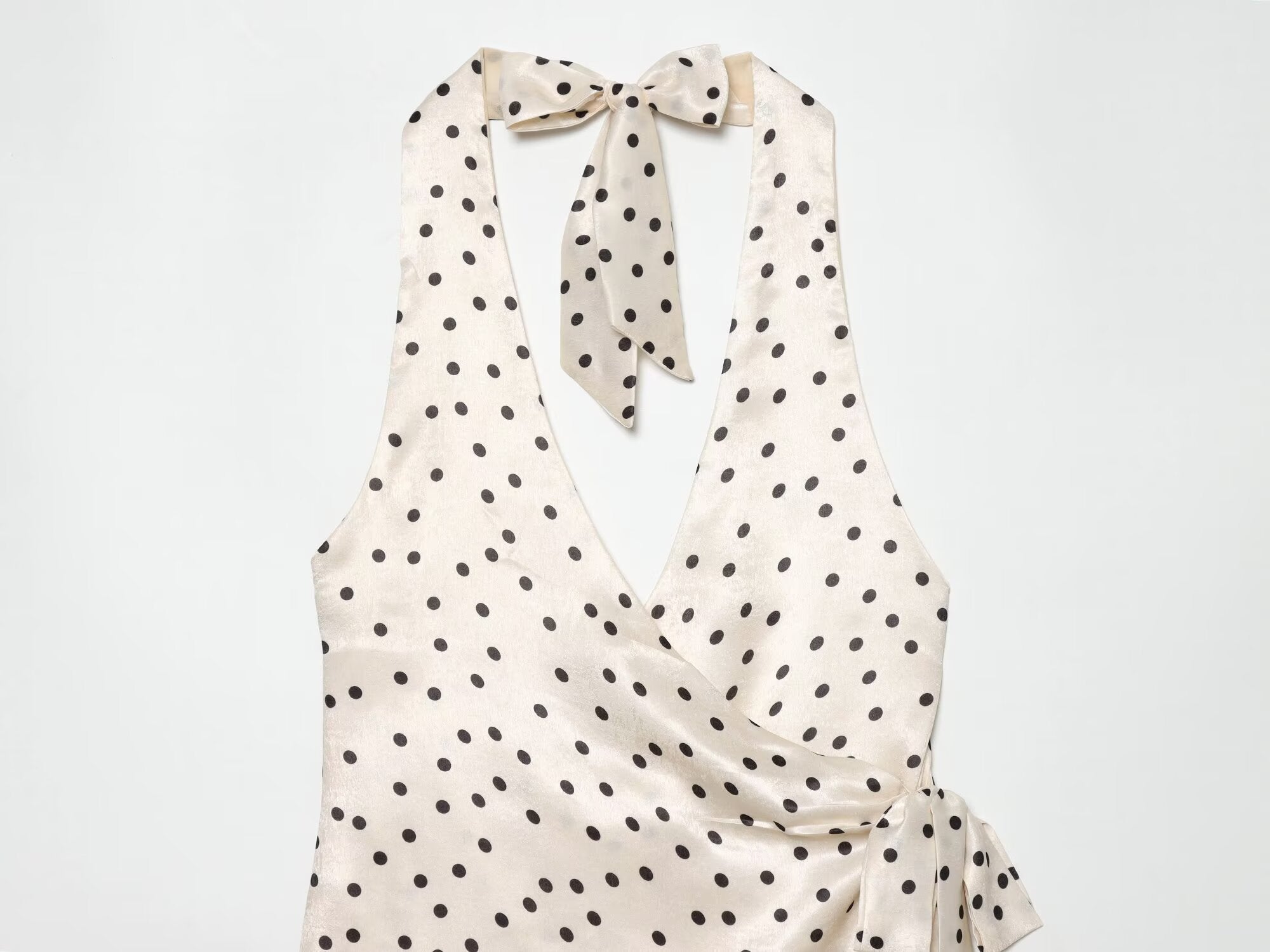 Women's satin textured polka dot halter neck dress