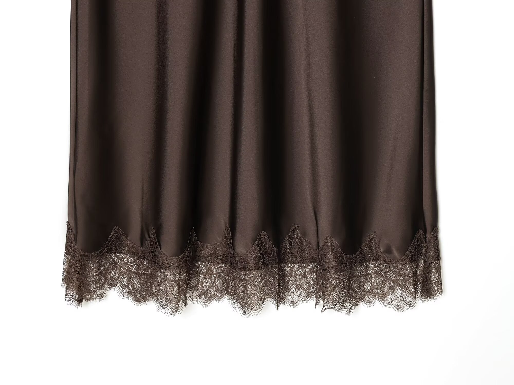 Women's lace hem satin texture MIDI skirt
