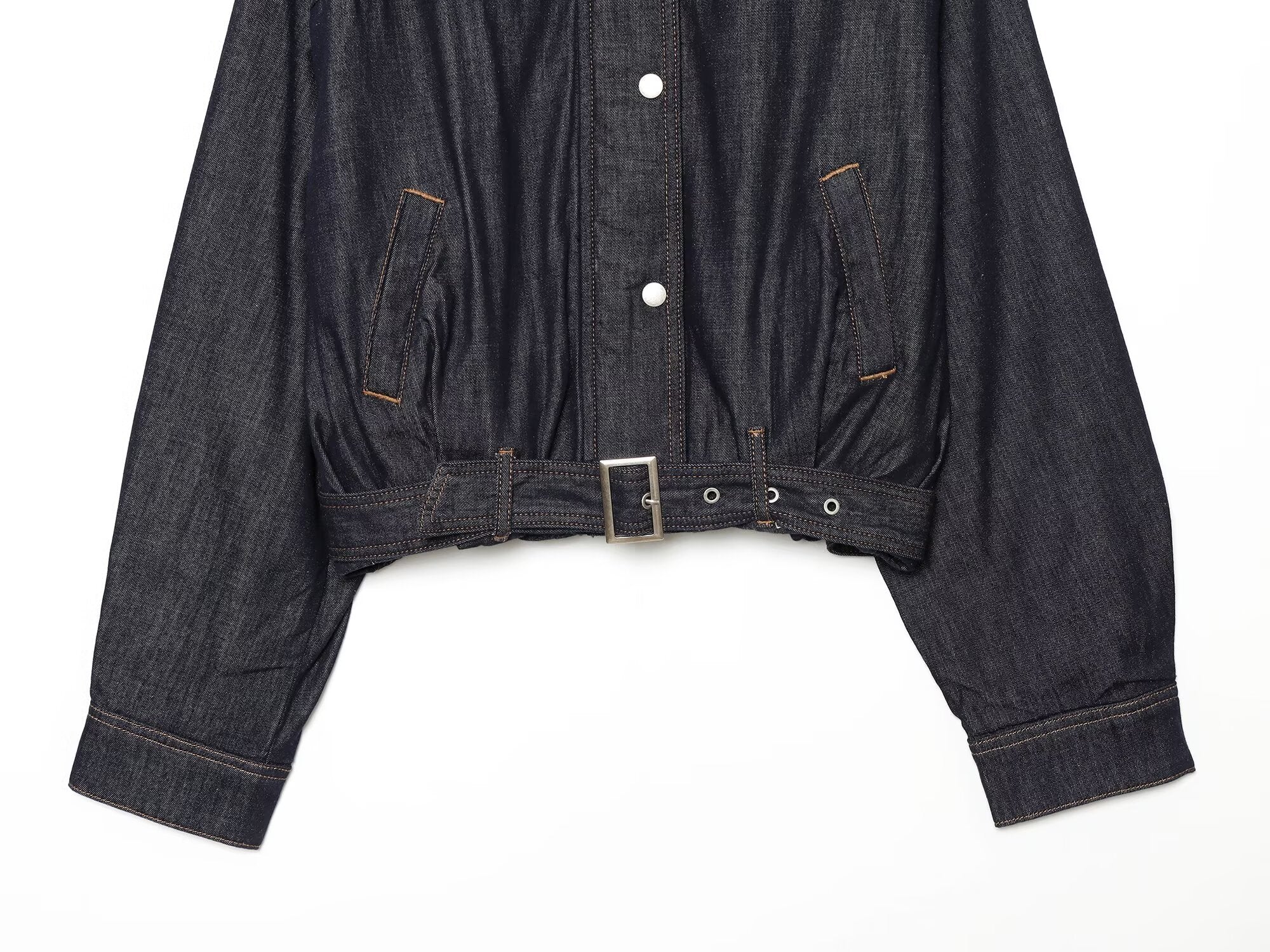 Women's waist belt decoration stand collar denim Coat