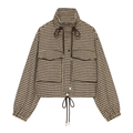 Women's with drawstring retro checkered short Coat