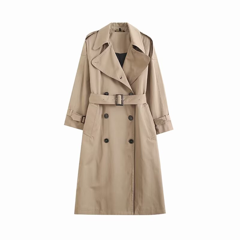 Women's with Belt long style double breasted windbreaker Coat